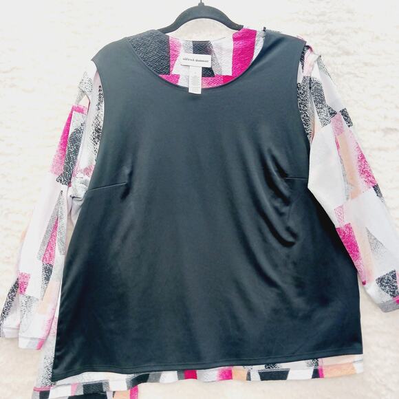 Blouse Size L Pink Black Abstract Whimsycore Y2K Festival Artsy Top Wearable Art - Picture 9 of 10